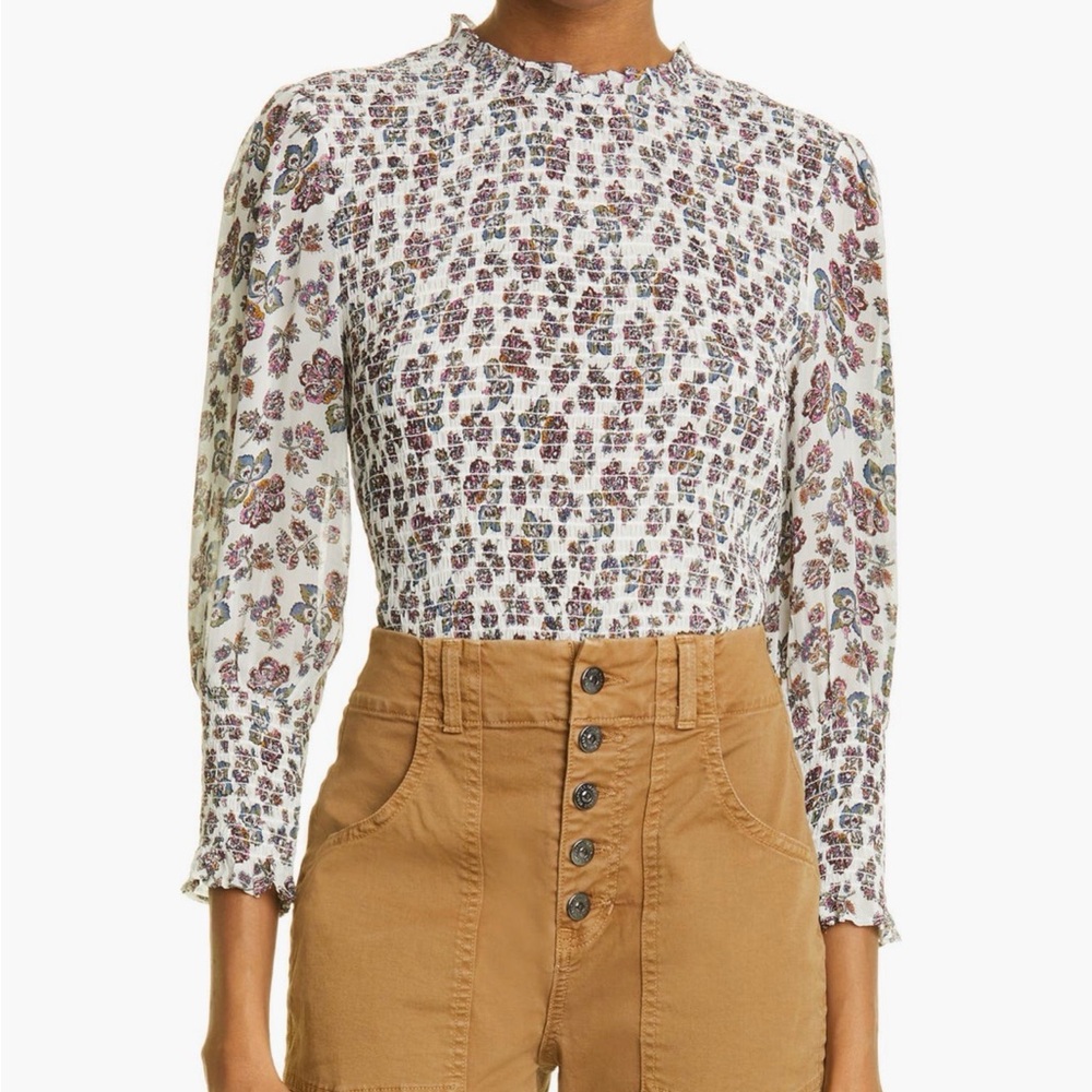 Veronica Beard Kali Floral Print Smocked Blouse